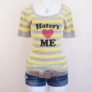 y2k striped slogan tee haters love me graphic top 2010s